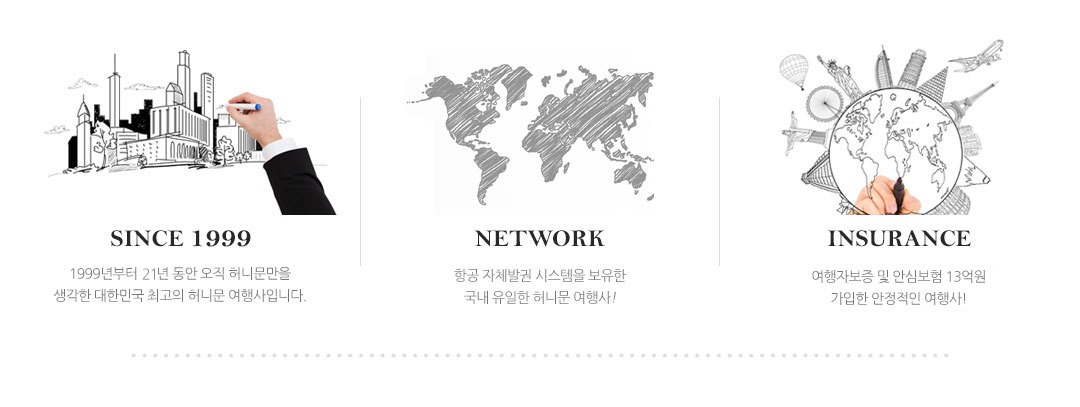 1999년부터 17년동안 오직 허니문만을 생각한 대한민국 최고의 허니문 여행사입니다.